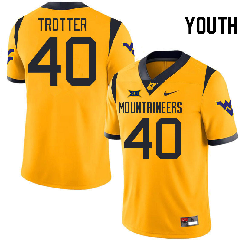 Youth #40 Josiah Trotter West Virginia Mountaineers College 2024 New Uniforms Football Jerseys Stitc